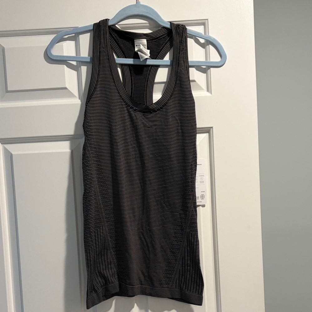 Athleta Black and Gray Striped Tank Top